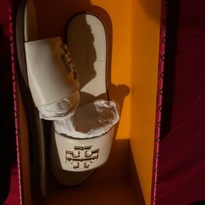 Tory Burch Cream Mules with Logo Accent
